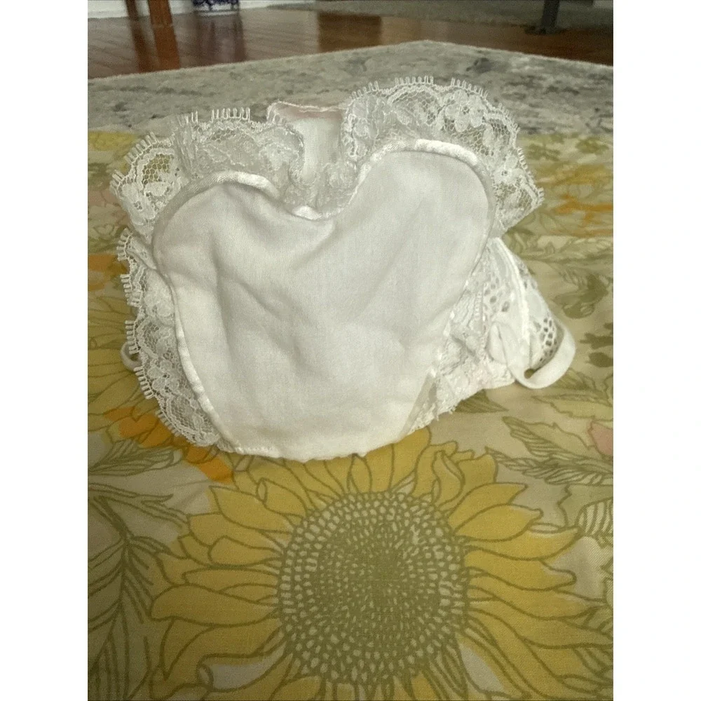 Eyelet Lace White Cotton Baby Bonnet Hook & Loop Chin Strap
